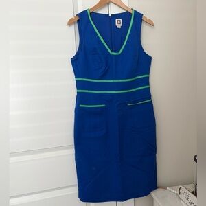 Anne Klein Blue Midi Dress with Green Trim